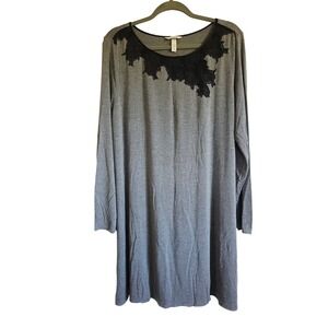 Soma XL Gray Long Sleeve Black Lace Trim‎ Nightgown Dress Stretch Soft XL